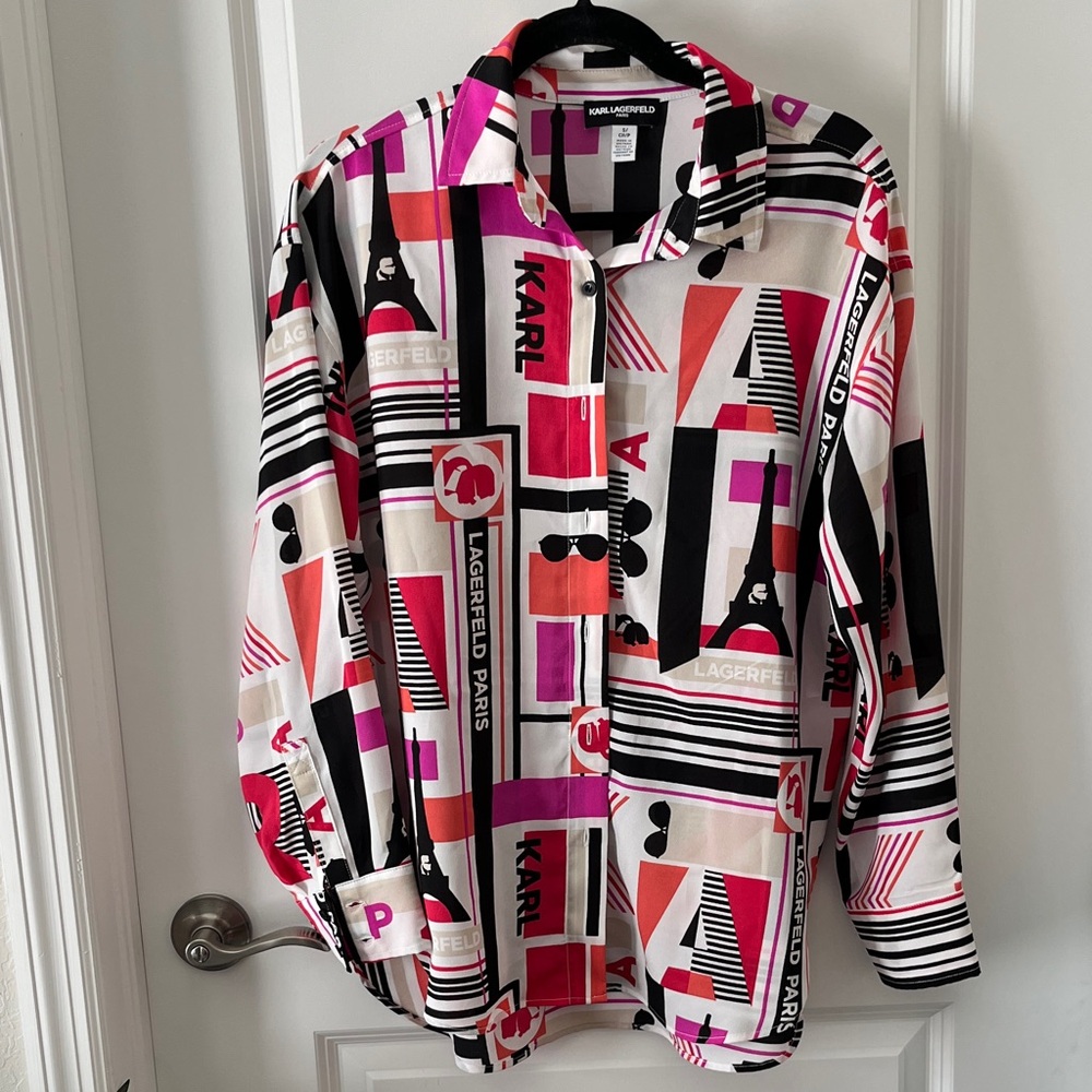 Karl Lagerfeld Paris Graphic Women’s Oversized Shirt NWT SZ S (runs big)